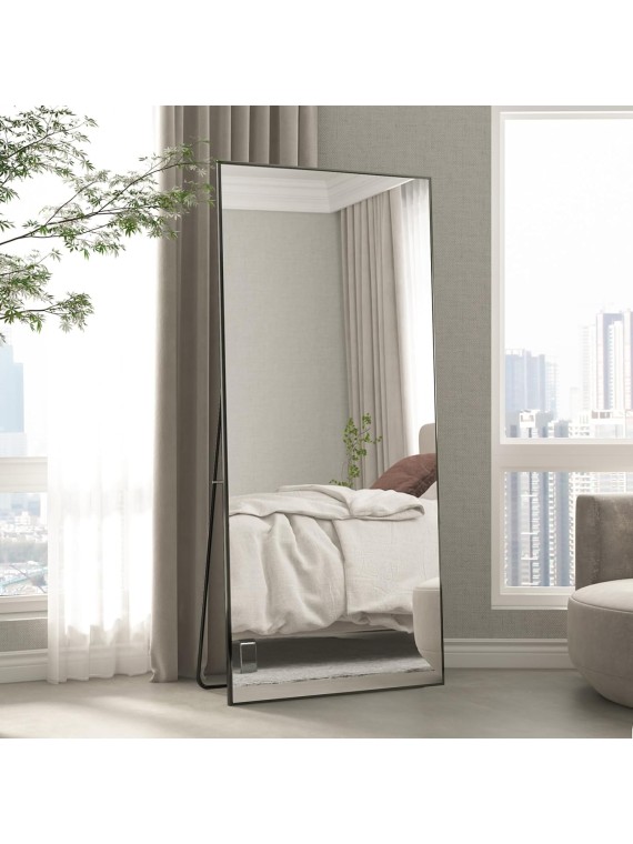 Full-Length Mirror 65“ × 24 ", Floor Standing Mirror, Unique Vertical Mirror, Black Metal Frame Mirror, Over The Wall Hanging Mirror for Living Room Bedroom Entrance Bathroom