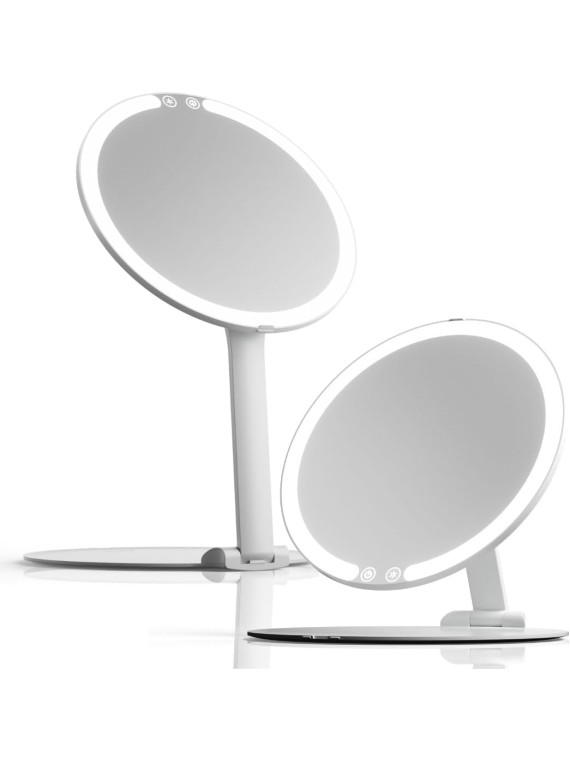 Rechargeable Travel Makeup Mirror with LED Light, 8" Foldable Stand, 3 Color Lighting Travel Mirror. Dimmable & Lightweight Portable Vanity Mirror, Beauty Travel Essential, ABIGAIL