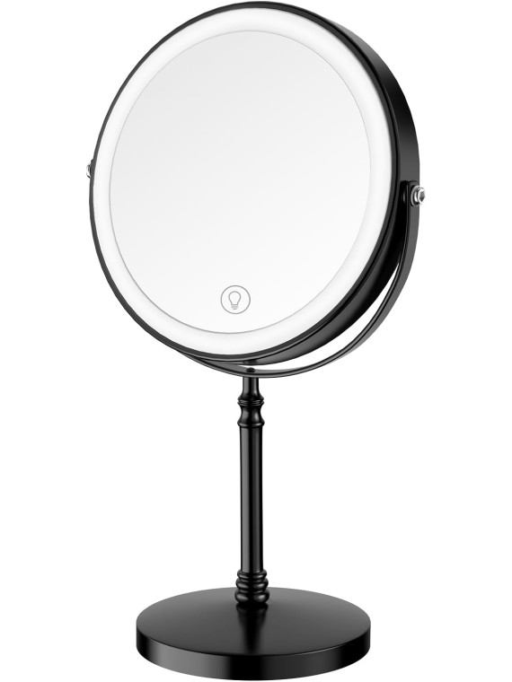 Lighted Makeup Mirror, 8" Rechargeable Double Sided Magnifying Mirror with 3 Colors, 1x/10x 360° Rotation Touch Screen Vanity Mirror with Lights, Brightness Adjustable Magnification Light up Mirror