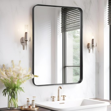 Black Bathroom Mirror 24x36 Inch - Matte Framed Rectangle Wall Mirror, Modern Large Mirrors Wall Mounted for Bathroom, Farmhouse, Hangs Vertically or Horizontally