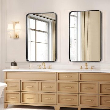 Black Bathroom Mirror 24x36 Inch - Matte Framed Rectangle Wall Mirror, Modern Large Mirrors Wall Mounted for Bathroom, Farmhouse, Hangs Vertically or Horizontally