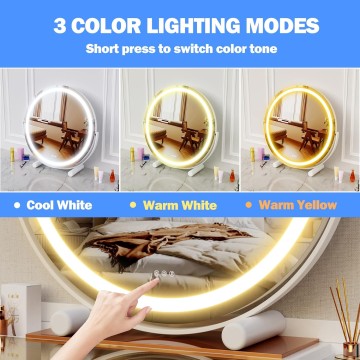 Vanity Mirror with Lights, 18" x 18"Lighted Makeup Mirror Oval Mirror,LED Makeup Mirror with 3 Color Modes Table Mirror,Light Up Mirror with Touch Control,360 Adjustable