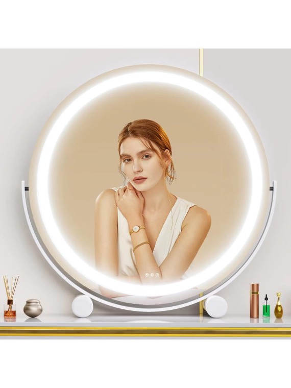 Vanity Mirror with Lights, 18" x 18"Lighted Makeup Mirror Oval Mirror,LED Makeup Mirror with 3 Color Modes Table Mirror,Light Up Mirror with Touch Control,360 Adjustable