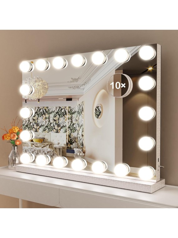 Vanity Mirror with Lights, 22.8WX18.2L Tabletop Hollyhood Makeup Mirror with USB & Type-C Charing, Hollywood Lighted Mirror with 20 Dimmable LED Bulbs,Touch Control,Metal Frame,Silver