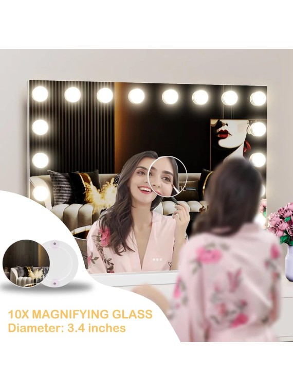 Vanity Mirror with Lights, 22.8WX18.2L Tabletop Hollyhood Makeup Mirror with USB & Type-C Charing, Hollywood Lighted Mirror with 20 Dimmable LED Bulbs,Touch Control,Metal Frame,Silver