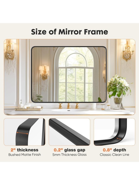 Black Bathroom Vanity Mirror for Wall, 22x30 Inch Metal Framed Wall Mirror Farmhouse Rectangle, Anti-Rust, Tempered Glass, Hangs Horizontally or Vertically