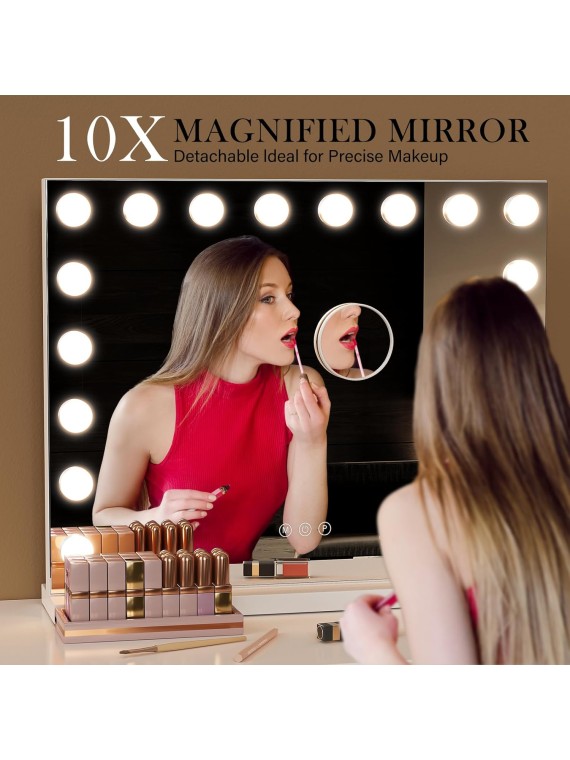 Vanity Mirror with Lights,18 LED Bulbs,31"x 23" Large Hollywood Lighted Vanity Mirror with Lights,3 Colors Modes,Touch Control,USB & Type-C Charging Port,10X Mirror,Tabletop or Wall-Mount