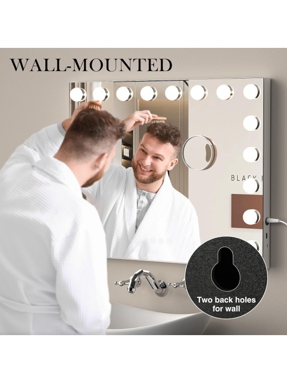 Vanity Mirror with Lights,18 LED Bulbs,31"x 23" Large Hollywood Lighted Vanity Mirror with Lights,3 Colors Modes,Touch Control,USB & Type-C Charging Port,10X Mirror,Tabletop or Wall-Mount