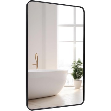 22x30 Mirror,Wall-Mounted Rectangle Mirror,Black Aluminum Alloy Metal Frame 30X22 Decorative Wall Mirror for Bathroom,Bedroom,Living Room,Entrance