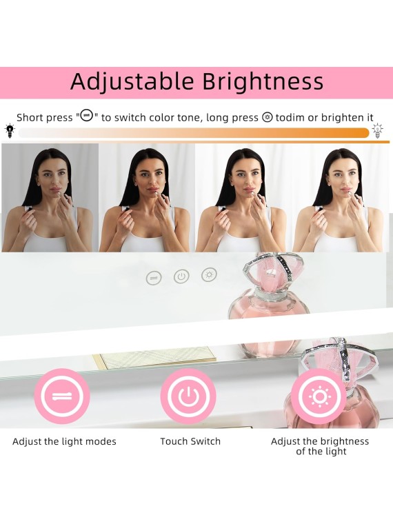 Vanity Mirror with Lights, 22" x 18" Small Lighted Vanity Mirror with Smart Touch 3 Colors Dimmable and 10X Magnification, Metal Frame, 360° Rotation, Phone Holder, USB Charging Port, White