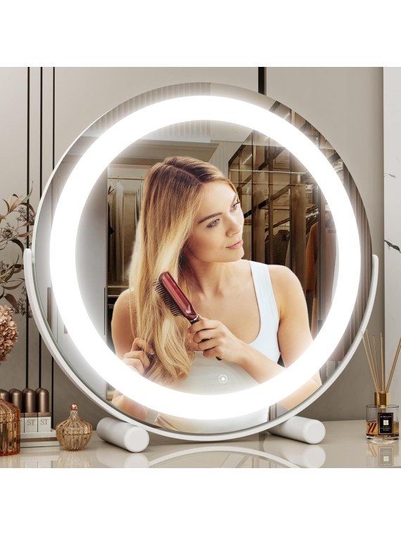 13" Vanity Mirror with Lights, LED Makeup Mirror, Large Round Mirror Lighted Makeup Mirror, Smart Touch Control 3 Colors Dimmable Mirror 360°Rotation Gold