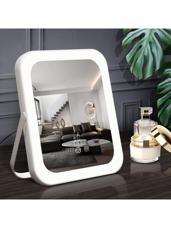 Vanity Mirror with Lights -8"x10" Upgrated Hollywood Lighted Makeup Mirror with 3 Color Light,Dimmable,Smart Touch Control,360°Rotation,Portable LED Cosmetic Mirror for Travel,Mom Gift for Mothers Day