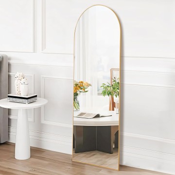 Arched Full Length Mirror with Stand, 59"x16" Floor Mirror with Aluminum Alloy Frame for Bedroom, Standing Full Body Mirror with Shatter-Proof Glass for Wall, Living Room (Gold)