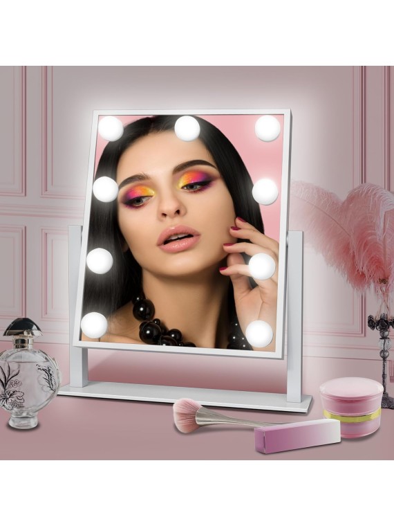 Hollywood Vanity Makeup Mirror with Lights - 9 LED Bulbs, Touch Control, 3 Colors Light, 360° Rotation, Light Up Vanity Mirror for Dressing Room & Bedroom