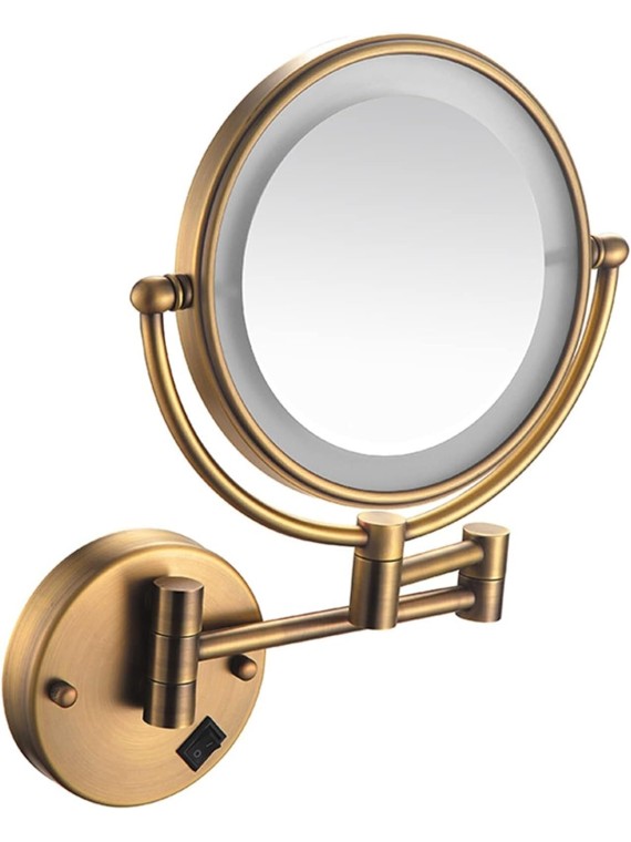 LED Makeup Mirror with Lights and Magnification, Hardwired Double Sided Shaving Mirror Wall Mounted 360° Swivel Extendable Vanity Mirror,Gold,3X (Color : Brass, Size : 5X)