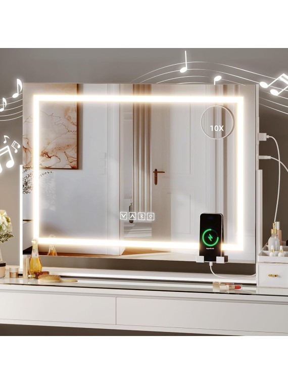 Vanity Mirror with Lights 24.6"x20" LED Lighted Makeup Mirror, Large Makeup Mirror with Lights, Touch Screen with 3-Color Lighting, Led Mirror Makeup, Dimmable, for Vanity Desk Tabletop