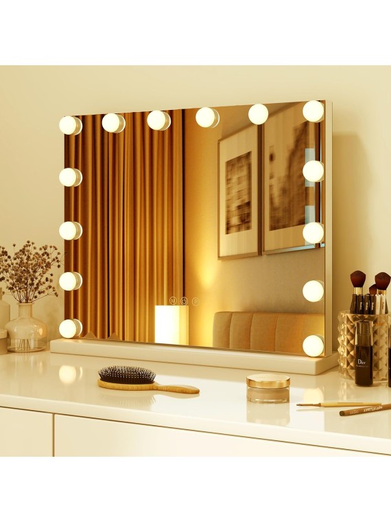 Vanity Mirror with Lights - 20" Hollywood Lighted Makeup Mirror with 14 LED Bulbs, 3 Color Lighting Modes, Adjustable Brightness, Metal Frame, Tabletop Lighted Vanity Mirror for Bedroom